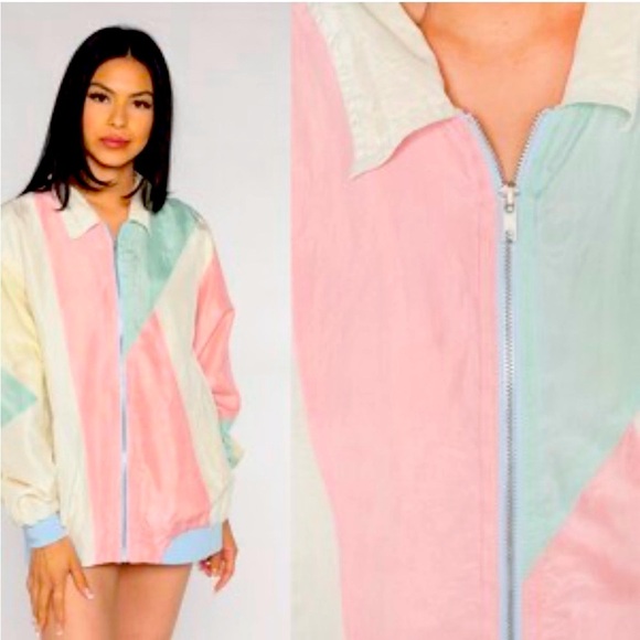 Vintage Blair Silk Colorblock Windbreaker, Size L - Picture 1 of 5